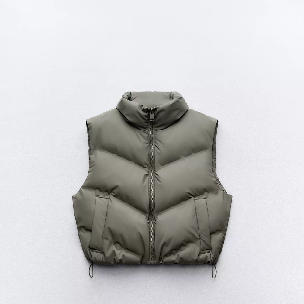ZARA Rubberized Cropped Vest in Khaki